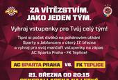 ZÍSKEJTE PRO SVŮJ TÝM VSTUPENKY NA ZÁPAS SPARTY S TEPLICEMI